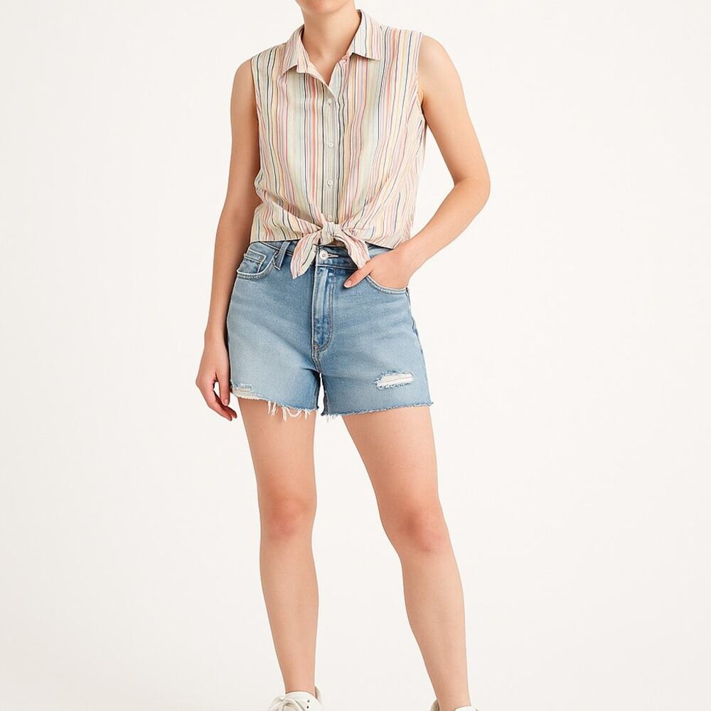 VINTAGE DAVID PEEL Sleeveless Button Down Top | Rainbow Stripe | 80s Streetwear